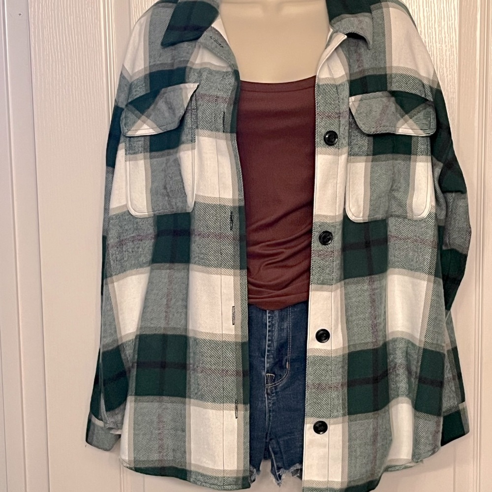 Green and White Plaid Shacket